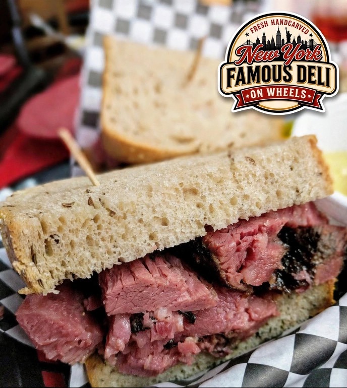 Corned beef Reuben sandwich on rye at our New York deli food truck in Eagle Rock, Los Angeles